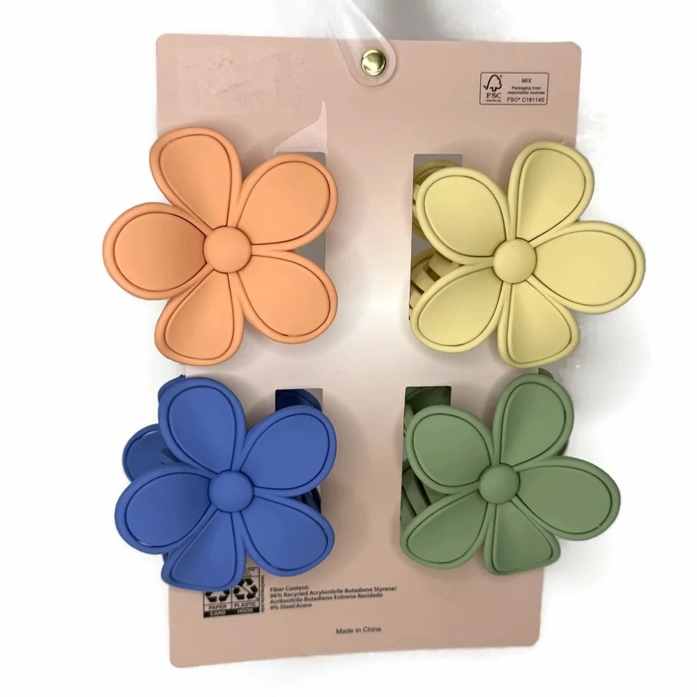 Piper K Matte Floral Hair Claws Clips Pastel Multicolor Set of 4